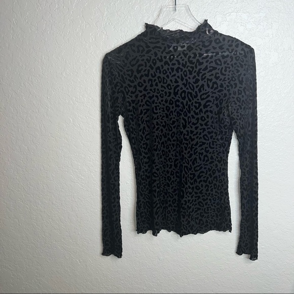 Long Sleeve Cheetah Printed Mesh long sleeve Top with Ruffle Sleeves - Picture 2 of 10